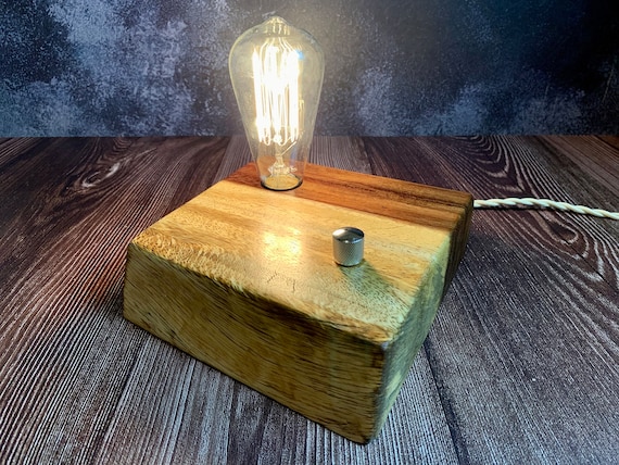 Exotic Monkeypod Wood Block Desk Lamp with Telecaster Guitar style On/Off switch