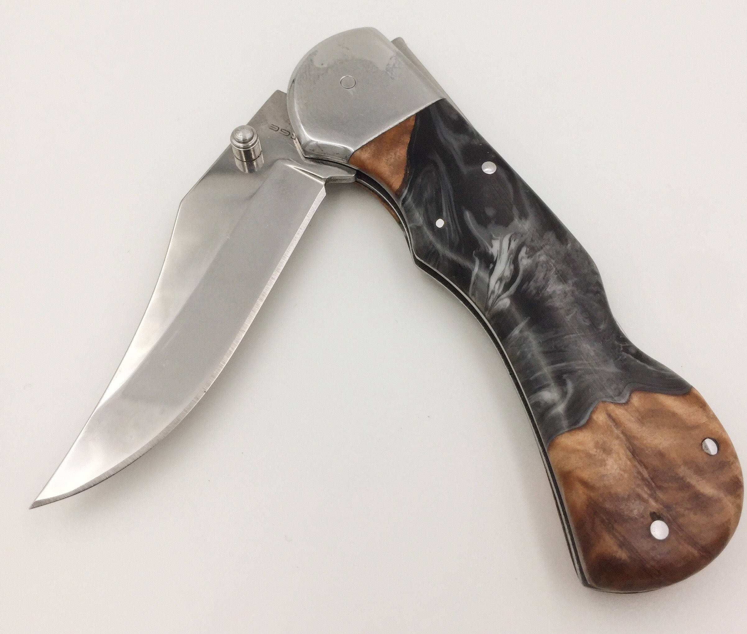 Folding Lockback Knife Beautiful Buckeye Burl and Acrylic Resin Handle
