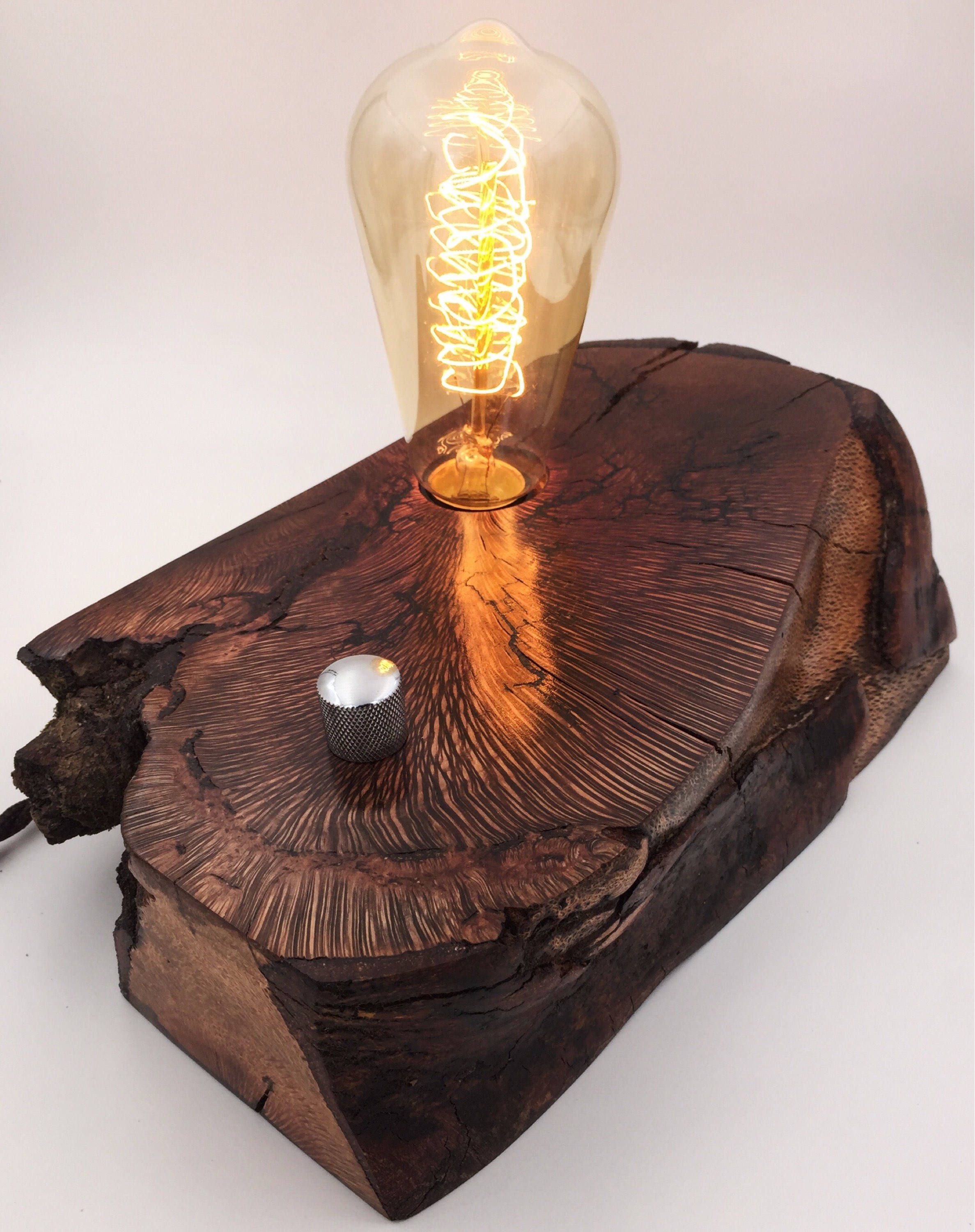 Hawaiian Macadamia Wood Block Desk Lamp. Edison Bulb and Telecaster