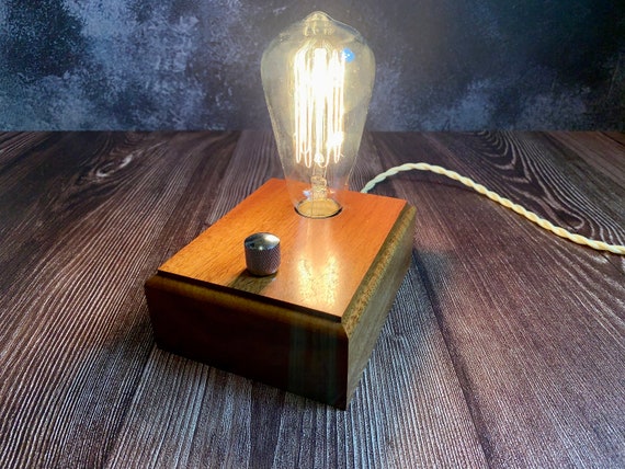 Mahogany Wood Block Desk Lamp with Telecaster Guitar style On/Off switch