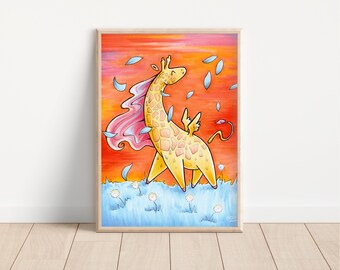 Cute Giraffe Print - Magical Giraffe Print - Winged Giraffe Art Print - Giraffe Wall Art - Flying Giraffe Print - Giraffe Decor