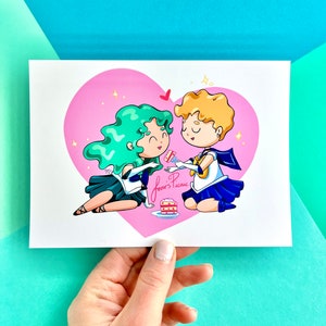Neptune and Uranus Picnic Print - Michiru and Haruka Print - Cute Lovers Sailor Scouts - Valentine&#39;s Day Gift - Pride Print