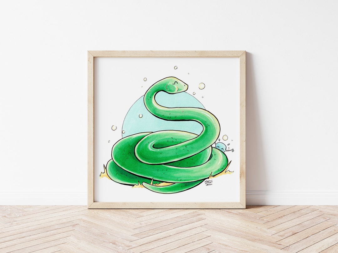 Cute Snake Print Green Snake Wall Art Happy Snake Etsy