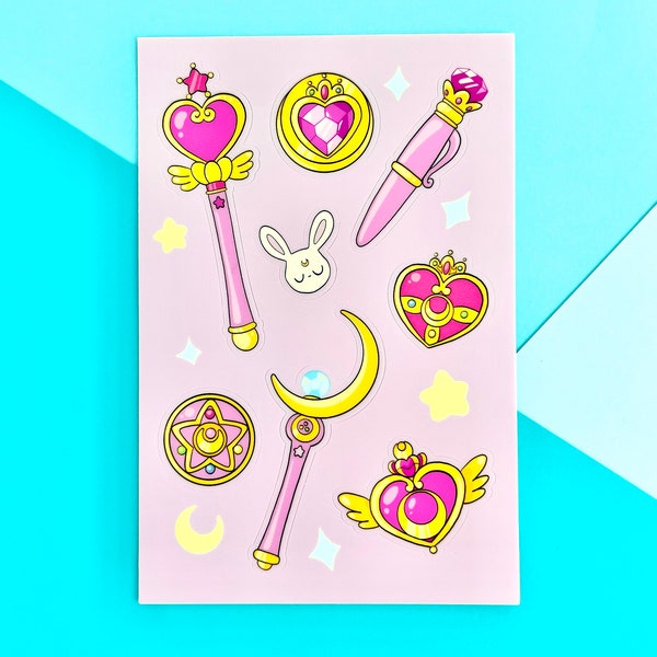 Sailor Moon Sticker Sheet - 4x6" Waterproof Sailor Moon Sticker Sheet - Pretty Guardian Sticker Sheet - Transformation Broach Sticker - Gift