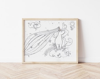 Line Art Series - Original Illustration - Cloud Unicorn - 6 x 8"