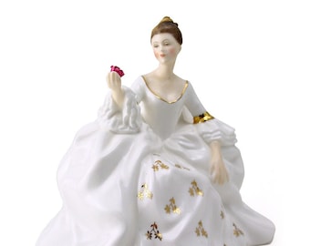 Figurine Royal Doulton Lady My Love HN2339 – Figurine Royal Doulton Pretty Lady en porcelaine blanche et rose rouge par Peggy Davies, thème romantique