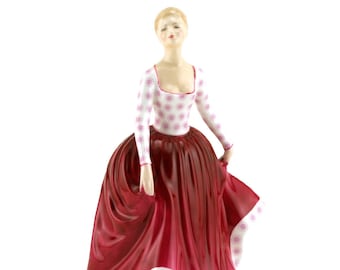 Royal Doulton Lady Figurine Fiona HN2694 Peggy Davies Classic Red and white Dress By Peggy Davies Porcelain Figure Pretty Lady Figurine