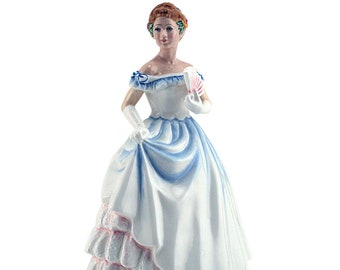 Royal Doulton Figurine Claire HN3646 – Royal Doulton Figurine Classic Pretty Ladies by Nada Pedley Porcelain Sculpture White and blue dress