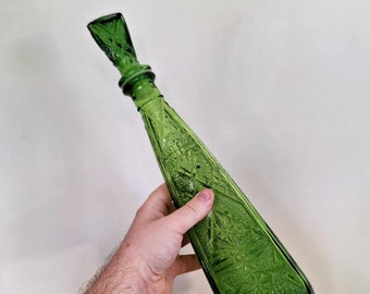 Vintage Vase Bubble Green Long Stem Vase Glass 1960's Vase Home Decor Mid-Century Vase Tall Glass Art Decorative Green Glass