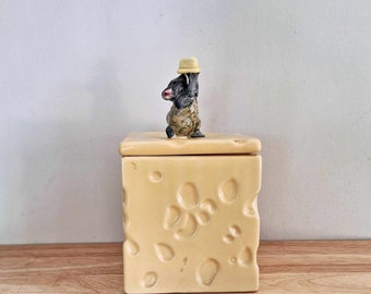 Pot à fromage vintage Pot à biscuits Pot à craquelins Biscuit Barrell Mouse and Cheese Kitsch mouse pot Rangement de cuisine Mignon jaune fromage Grignoter Mouse