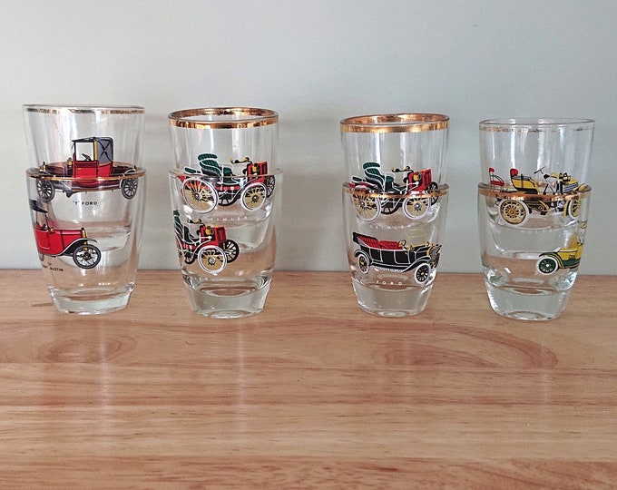 Vintage Shot Glasses Car Liqueur Glasses Barware Classic Car Shot
