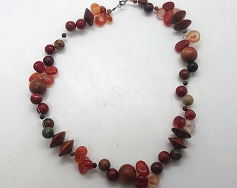 Vintage Perlenkette aus den 60er Jahren, Modeschmuck aus Glas, Holz und Keramik