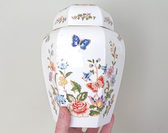 Large Ginger Jar & Lid Cottage Garden Aynsley Fine Bone China Porcelain Made in England Cottage Garden Pattern Collectable Gift Vintage