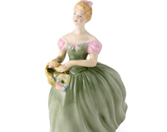 Royal Doulton Clarissa HN 2345 Peggy Davies Classic Series Pretty Lady Figurine Green and Pink by Peggy Davies Bone China Lady  Porcelain