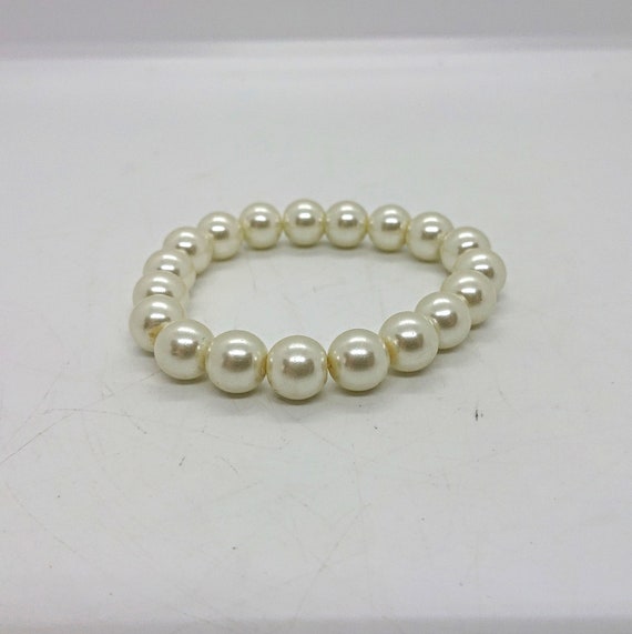 Vintage Faux Pearl Beaded Bracelet Large Thick Pe… - image 1