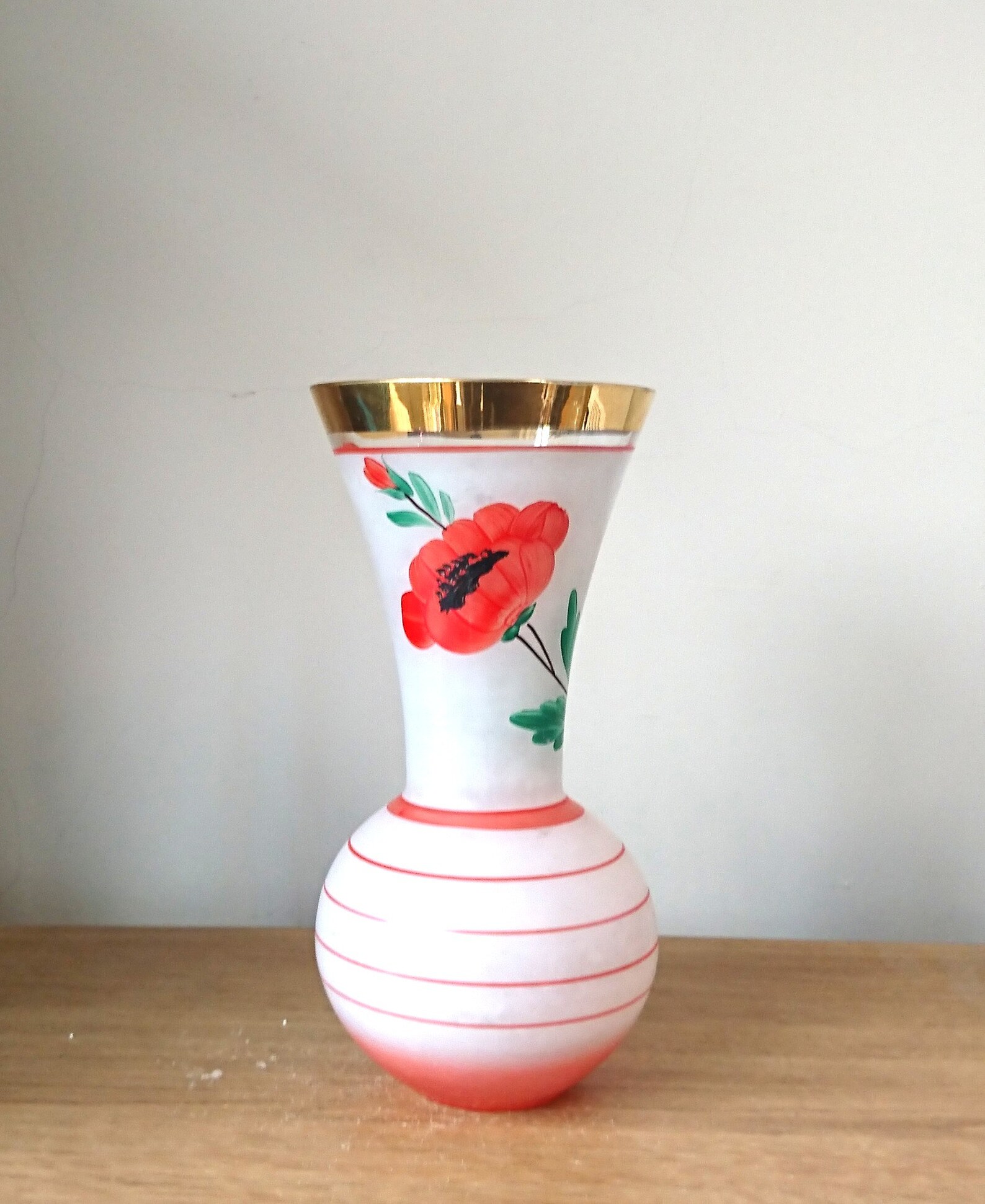Vintage Floral Glass Vase 1950's Gold Gilt Poppy Vase Etsy