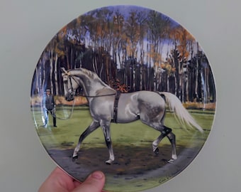 Plato decorativo de pared vintage con diseño de caballo Spode 'The Nobel Horse Collection', de porcelana fina. Plato decorativo coleccionable Spode con diseño de caballo, en caja, 1988.
