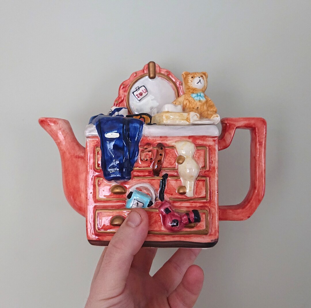 Vintage Decorative Teapot Novelty Fireplace, Mantle Place, Blue and