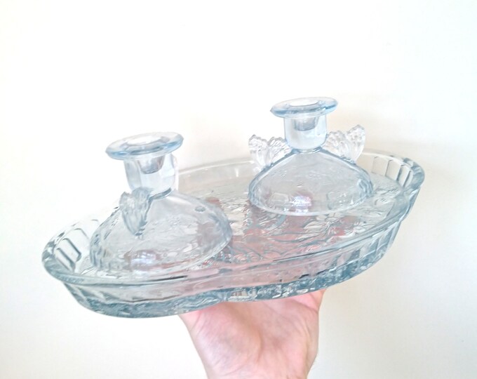Art Deco Glass Dressing Table Set Butterfly Light Blue Tray Etsy
