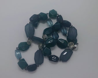 Vintage Green Beaded Necklace Lucite Beads, Chunky Costume Jewellery Jewelry  Boho Style