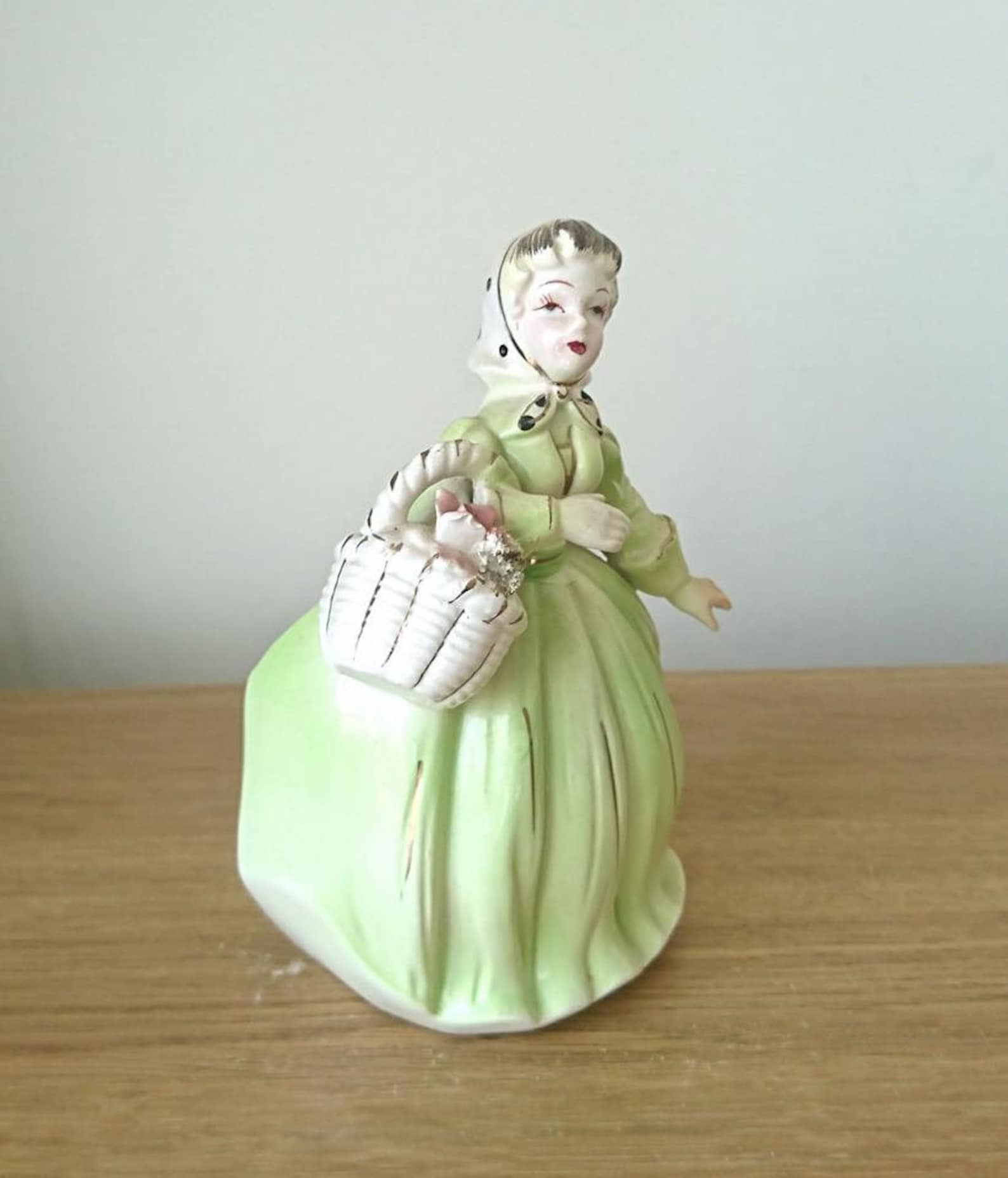Vintage Planter Lady Figurine Vase Lady With Basket Green Etsy UK