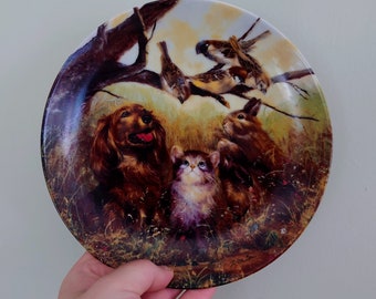 Vintage Wall Plate Bradford Exchange 'German Dog/Cat/Animal Series'' Fine Bone China Decorative Plate Collectable Boxed Plate