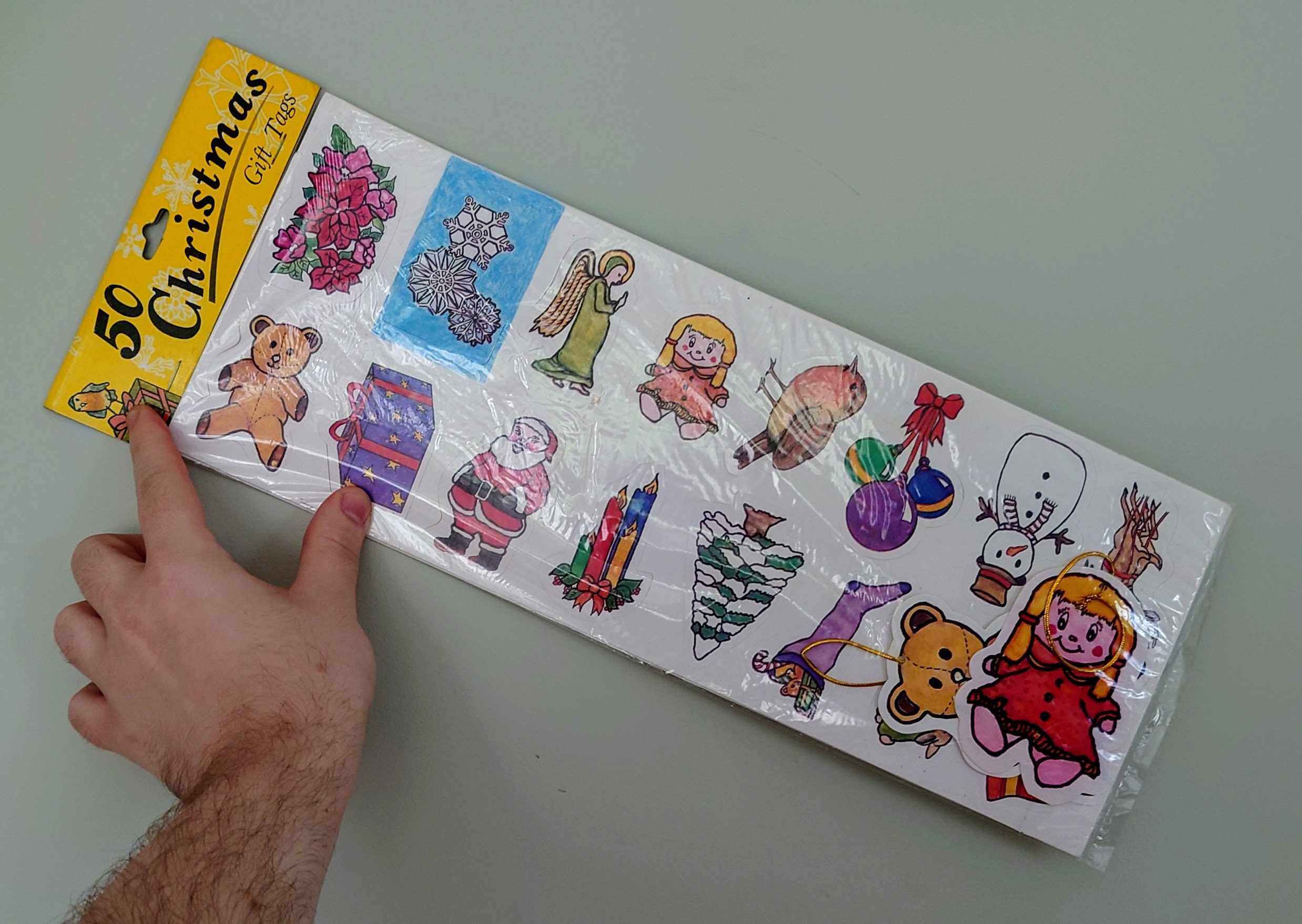 Vintage Christmas Gift Tags 50 Tags Retro 1980's Xmas Gift Tags Stickers Sealed Kitsch Novelty Vintage Christmas Wrapping Gift Tags