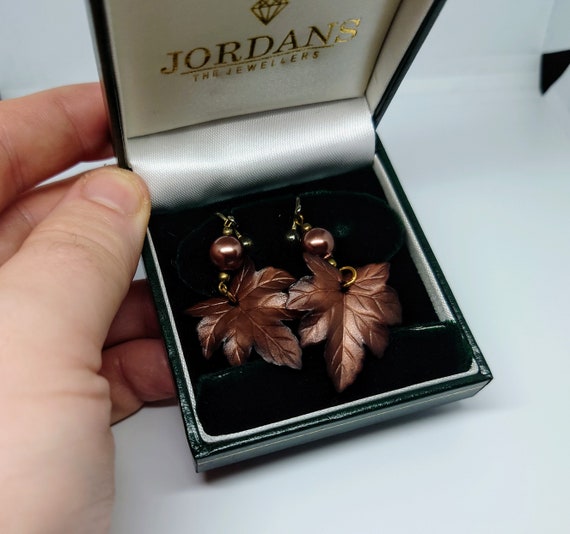 Vintage Bronze Leaf Earrings Napier Delicate Hook… - image 3