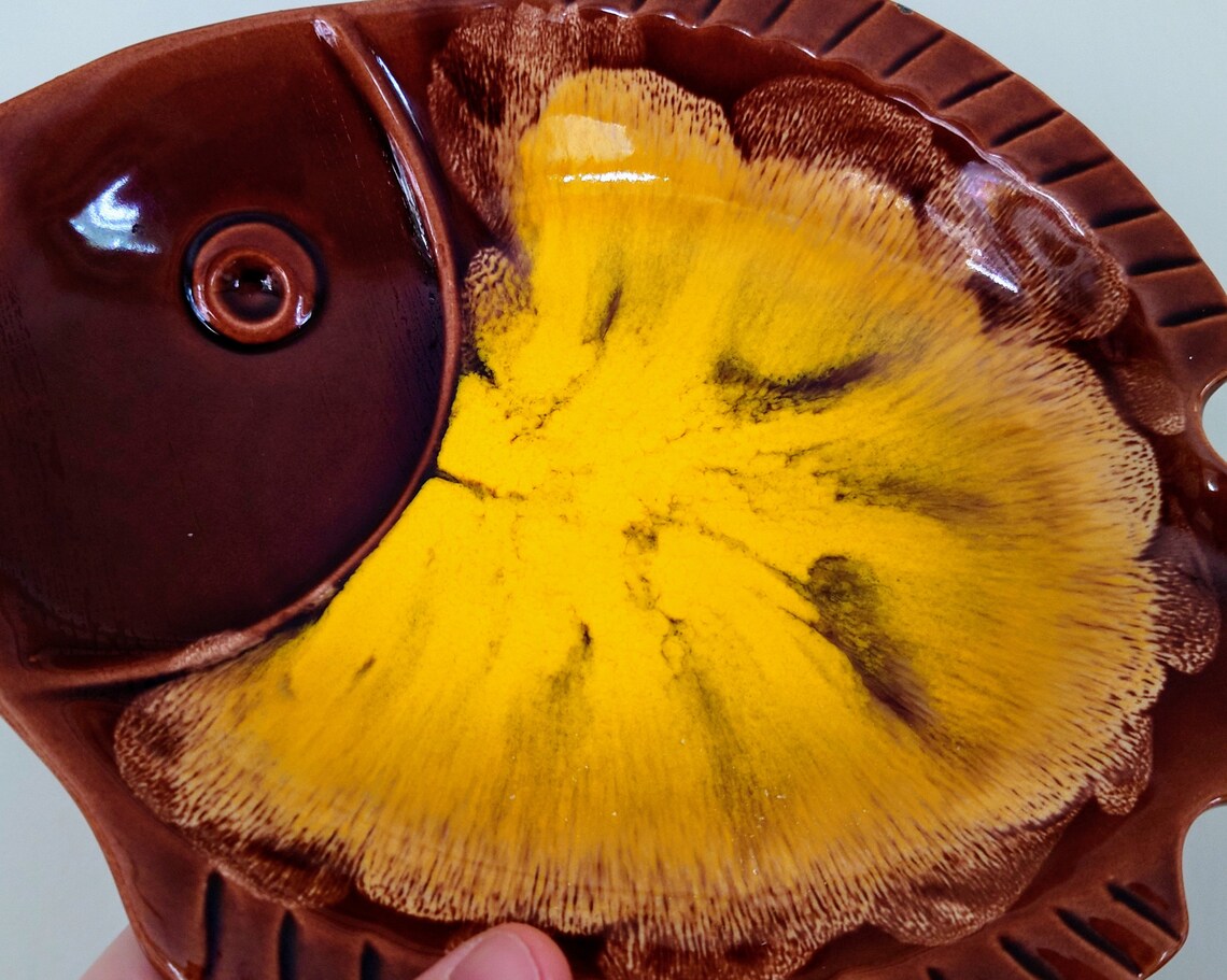 Vintage Brown/yellow Retro Fish Dish Ceramic Tray Shell Bowl Retro Key ...