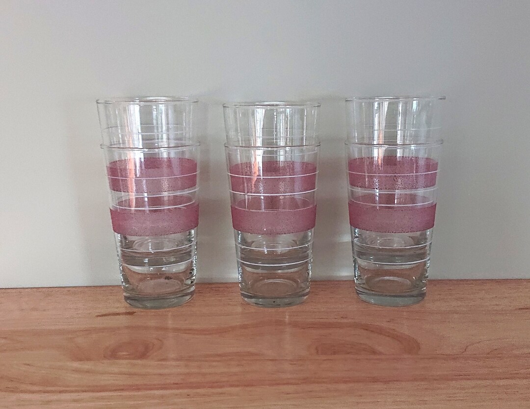 Vintage Frosted Drinking Glasses Water Tumbler Retro Pink Frosted 60's ...
