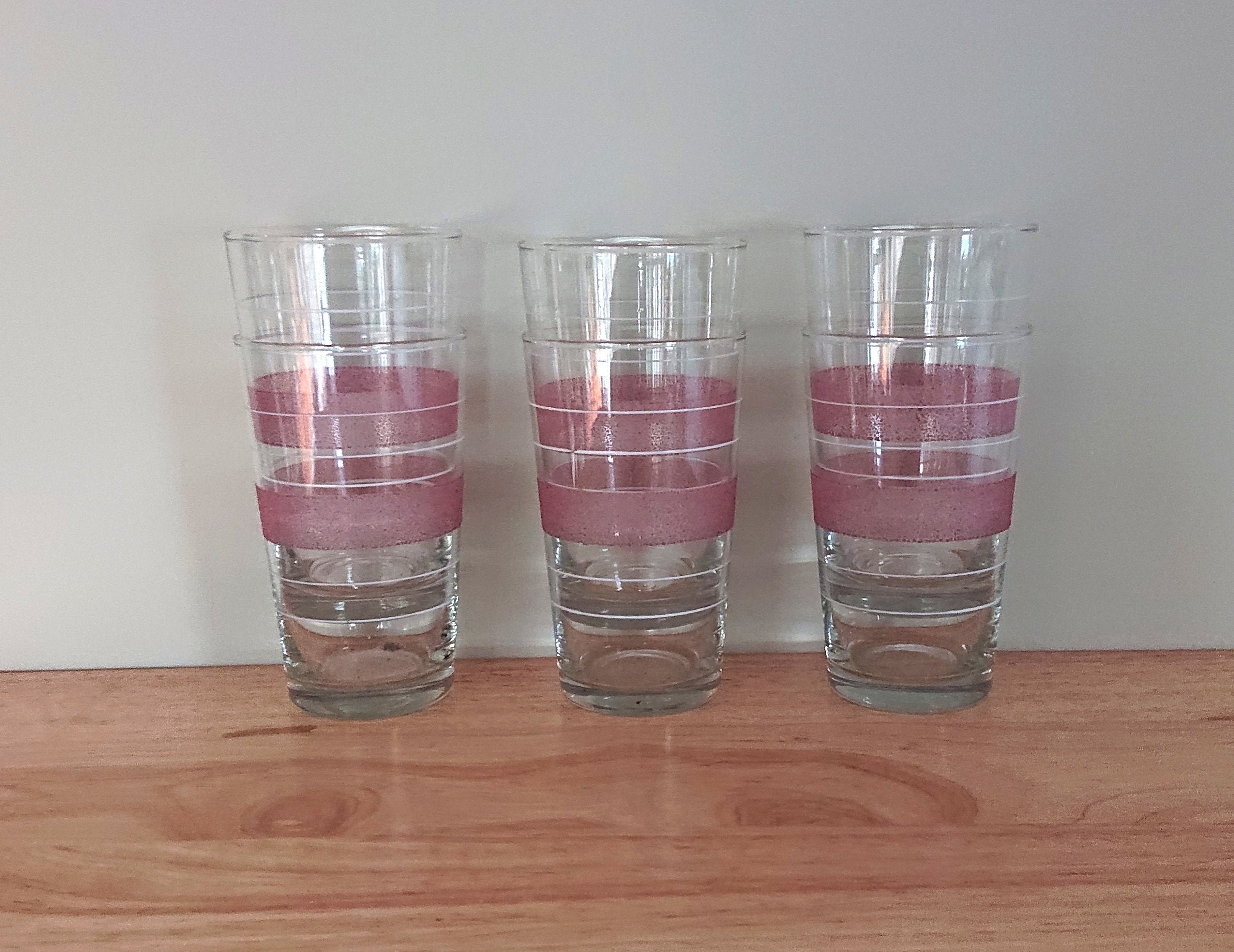 Vintage Frosted Drinking Glasses Water Tumbler Retro Pink Etsy UK