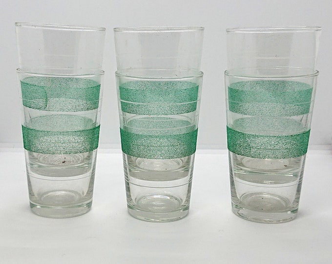 Vintage Frosted Drinking Glasses Water Tumbler Retro Green Frosted 60's