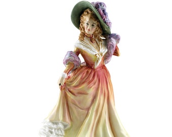 Royal Doulton Katie HN3360 Lady Figurine  Classics Porcelain Pretty Lady Yellow and Pink Dress Made in England