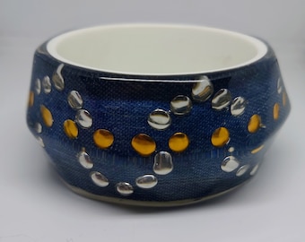 Vintage Chunky Blue Jean  Lucite Bracelet Bangle Blue  Costume Jewellery Jewelry Large Blue Industrial Plastic Bangle Silver Gold Stud