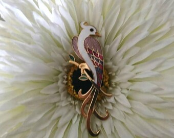 Broche Fantaisie En Cloisonné Forme Oiseau (bird) - Couleur Violette, Alliage - Occasion