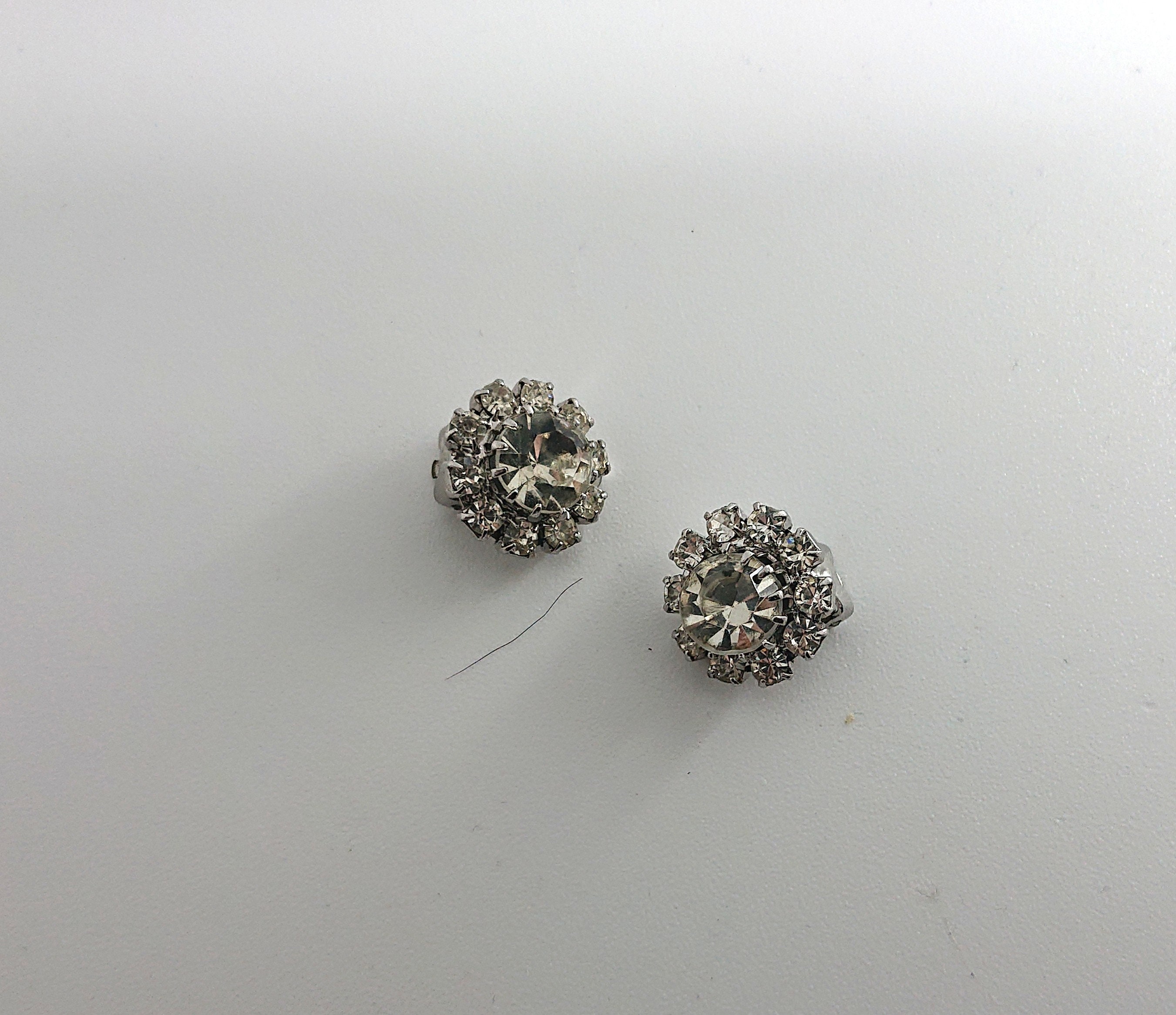 Vintage Diamond Rhinestone Crystal Clip On Earrings Silver | Etsy