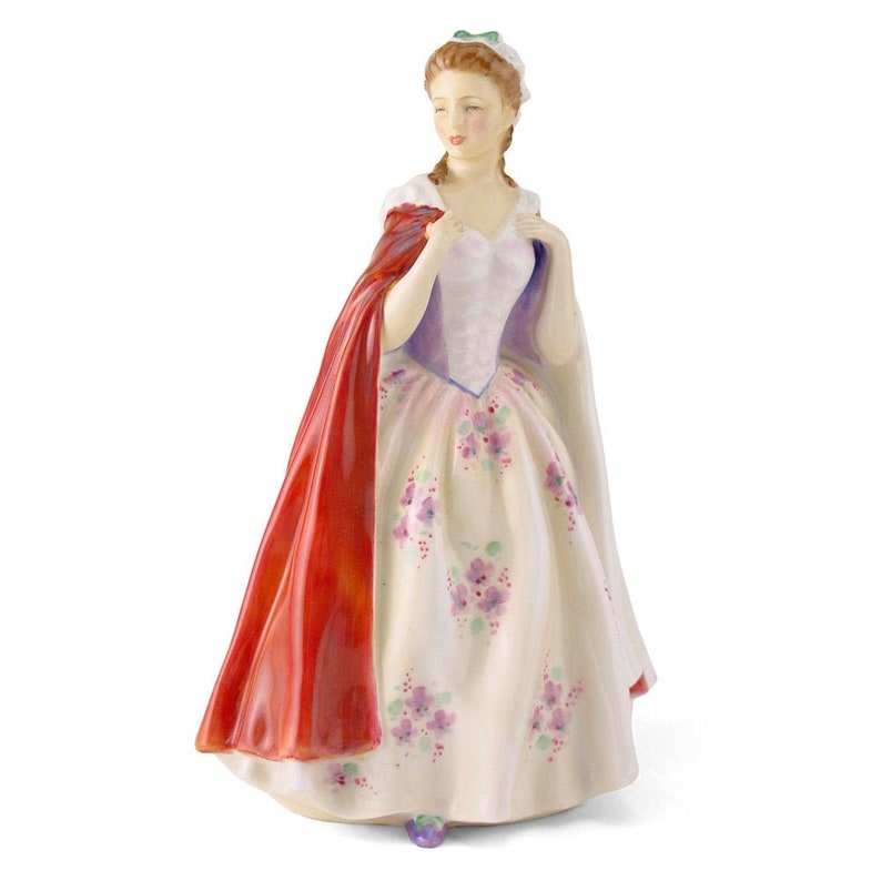 Royal Doulton Figurine Bess HN2002 Harradine Classics Pretty Lady Figurine Red Cloak Flower Cream Dress Porcelain Sculpture