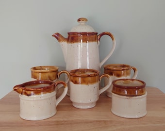 Vintage Coffee Pot Retro Brown Set Milk Jug, Sugar Bowl 1970's Ceramic Coffeepot Brown 1970's Retro Earthenware Sadler England