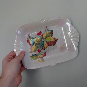 Royal Winton Grimwades Holly Tray Serving Dish Lustre Pottery Earthenware Hand Painted Sandwich Tray