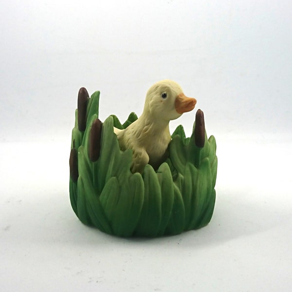 Vintage Duck Figurine Woodland Surprises Hand Painted Fine Porcelain by Jacqueline B Smith - Franklin Mint Duck in Reeds