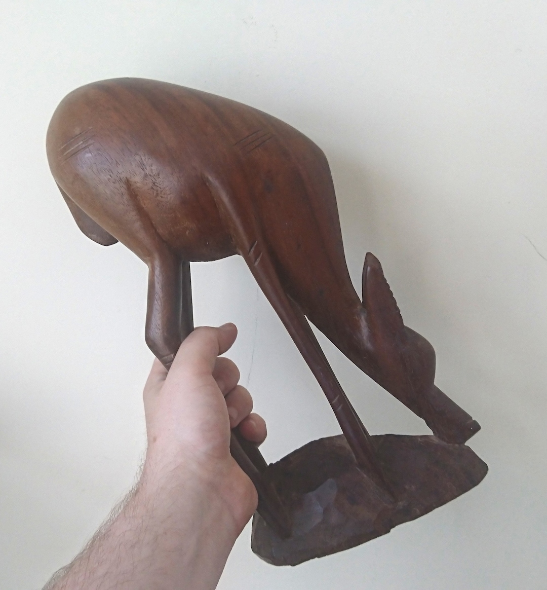 Vintage Tall Large Wooden African Animal Figurine Hand Carved Gazelles