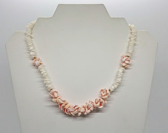 Vintage Puka Shell Coral Necklace Pastel Pink Surfer Spiky Shard Sea Shell Island Beach Wear Costume Jewellery Jewelry