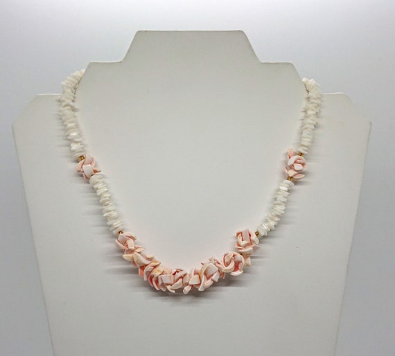 Vintage Puka Shell Coral Necklace Pastel Pink Surfer Spiky Shard
