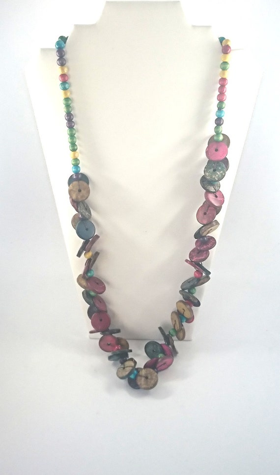 Vintage Wooden Colourful Long Beaded Retro Necklac