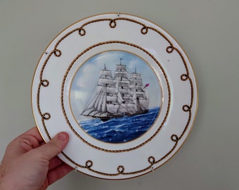 Vintage Wall Plate 'Sailing Ships Scene' Ceramic Plate Fine Bone China Porcelain Coalport Fine Porcelain Decorative Plate