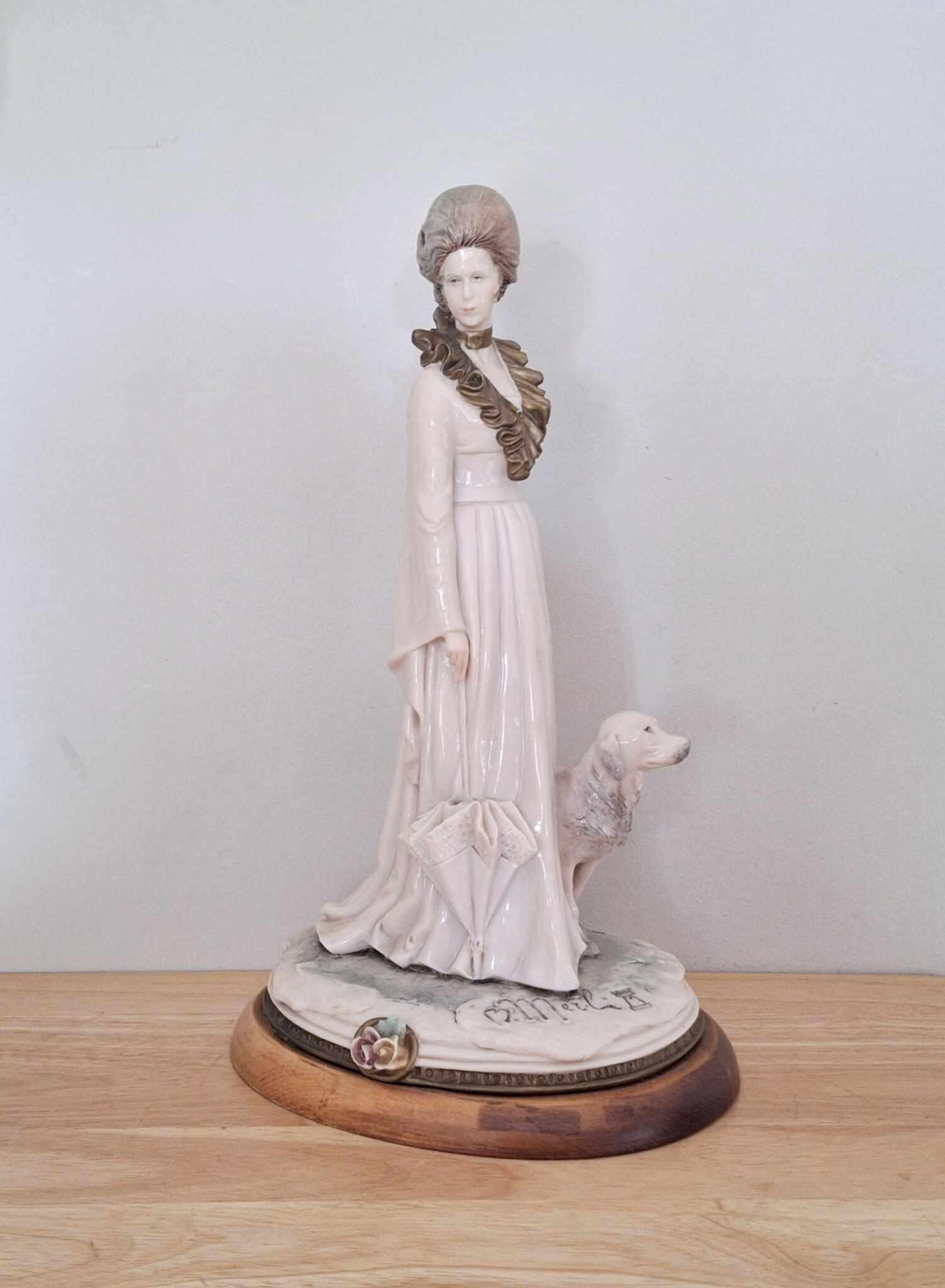B.Merli ブルーノ・メルリ カポディモンテ 猫を抱く少女 イタリア製 Vintage B. Merli Lady Figurine With Dog – Capodimonte Style Resin