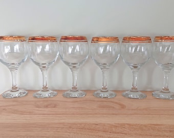 Vintage Wine Sherry Glasses Gold Gilt Modernist Drinking Glasses set of 5  Cocktail Party Liquor 1970&#39;s Vintage barware