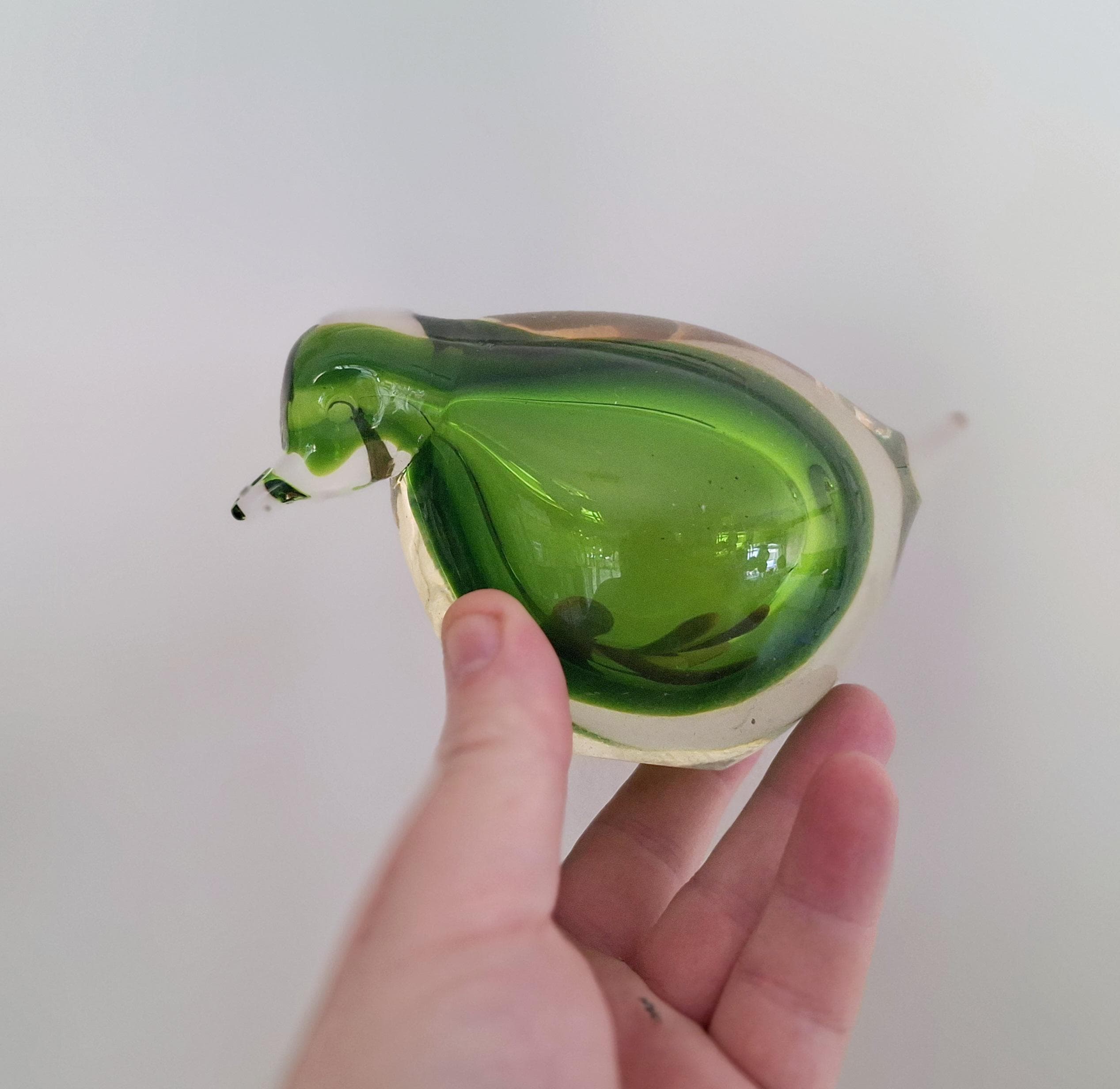 Vintage Green Glass Bird Paperweight | Mid-Century Modern Decor | Handcrafted Art Glass