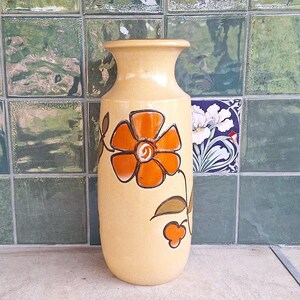 Vintage Scheurich West-Duitse aardewerkvaas 522-28 oranje bloem vet lava stijl halverwege de eeuw retro keramisch decor Home