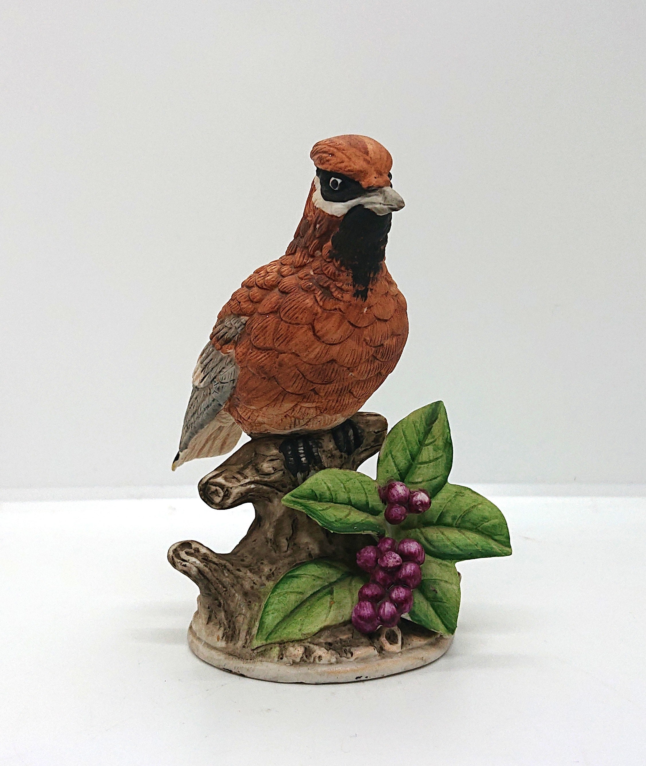 ヴィンテージ 鳥の置物 ジェイ バード 陶器の鳥の置物 花柄 ブドウ